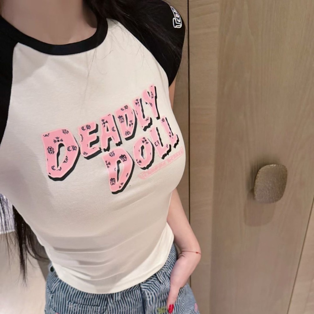 Chrome Hearts Baby Tee White/Pink Y2K Leopard Logo Crop Top Retro Street Style S